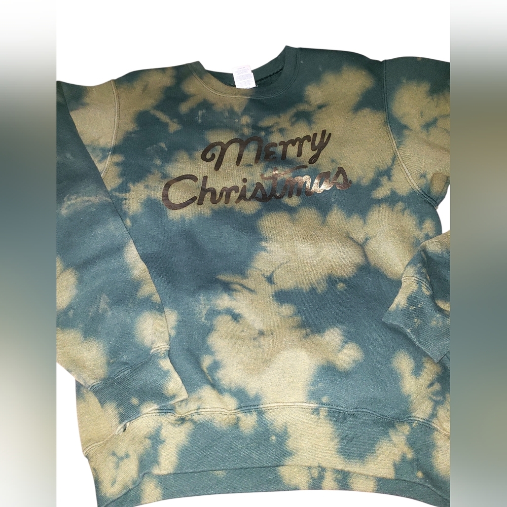 Port and Company Green Tie-Dye Merry Christmas Sweatshirt